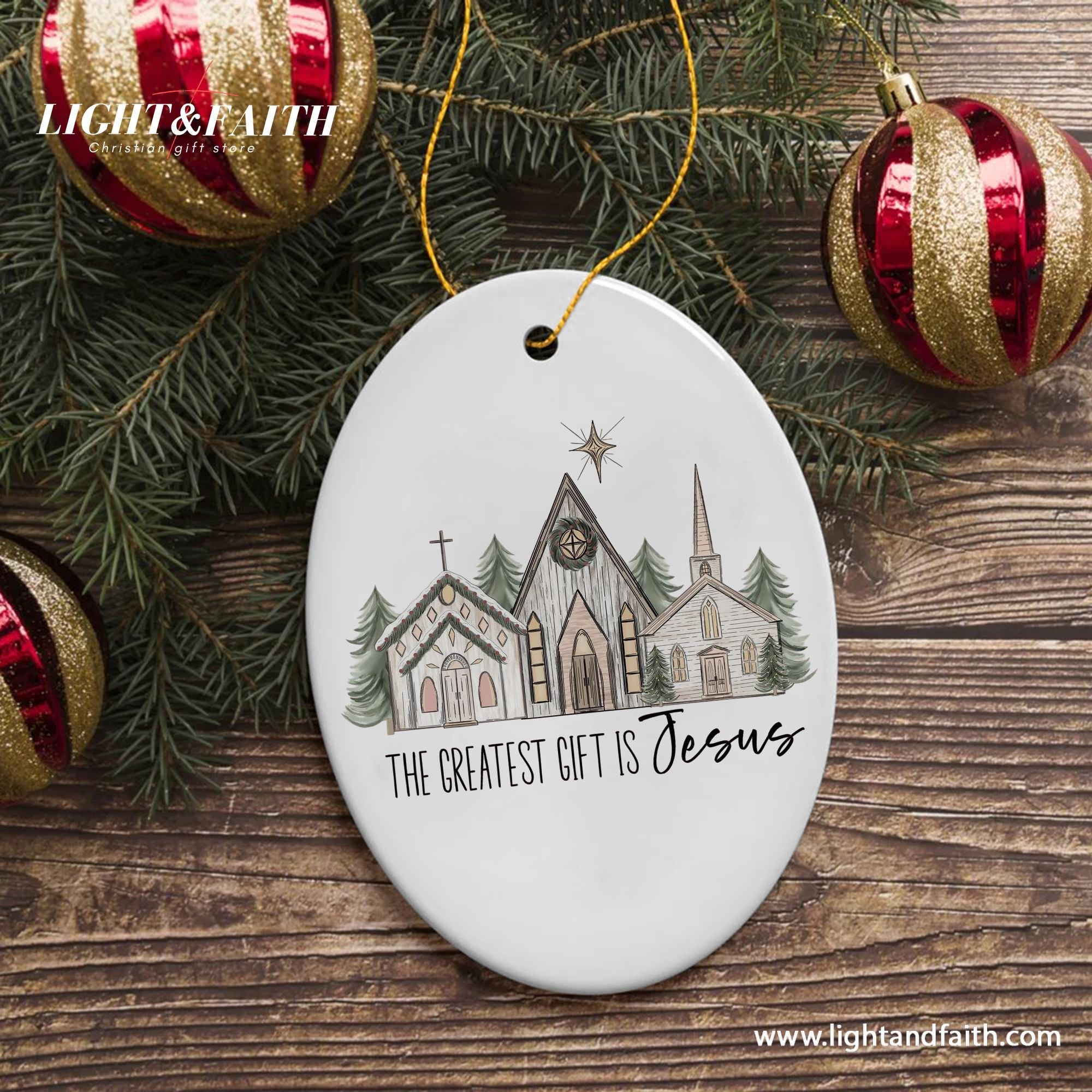 Christian Church Christmas Ornament, The Greatest Gift is Jesus, Religious Holiday Decoration, Christian Xmas Tree Decor DCLAF44